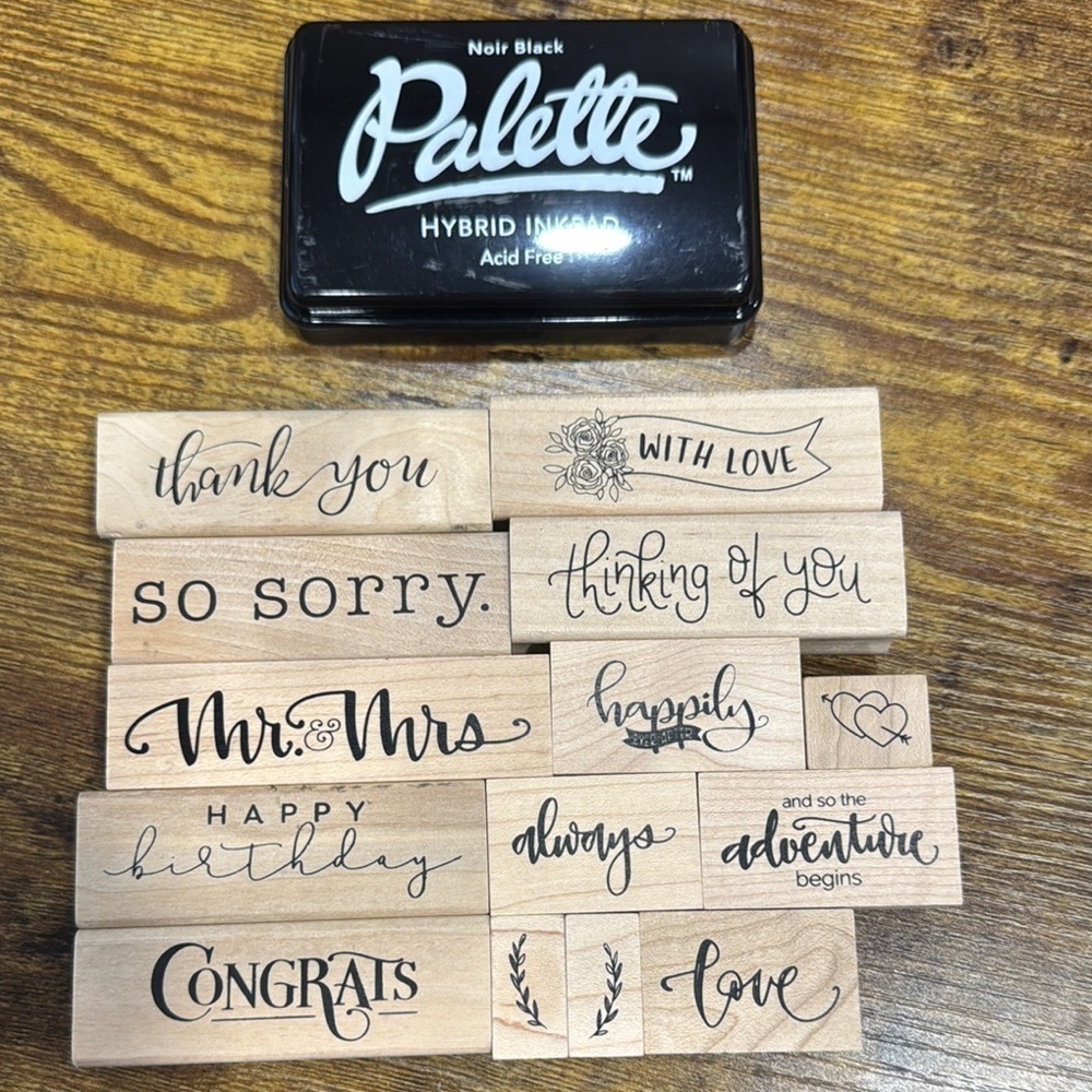 Noir Black Ink Pad with Wooden Stamp Set